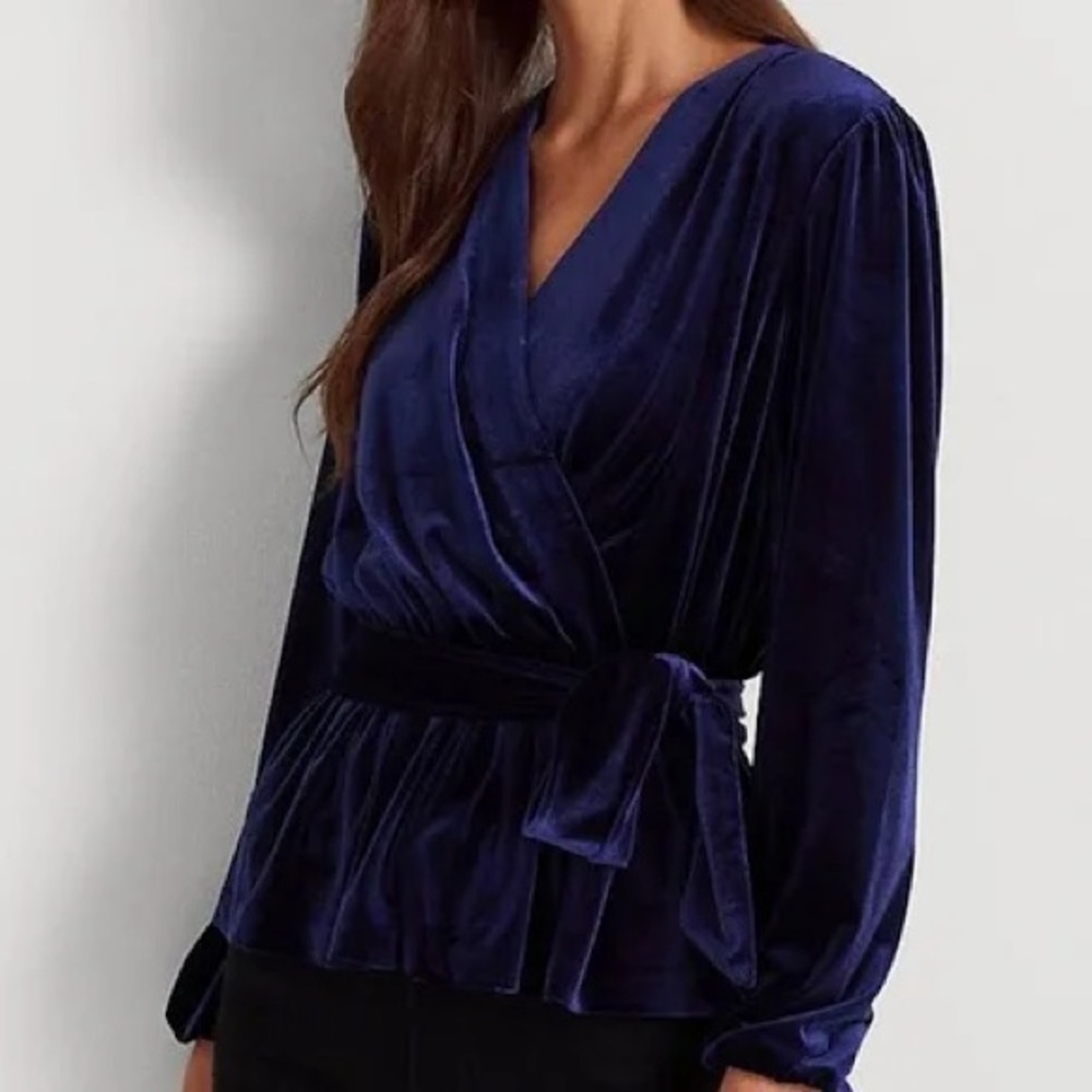 Lauren Ralph Lauren velvet belted peplum festive blouse size L